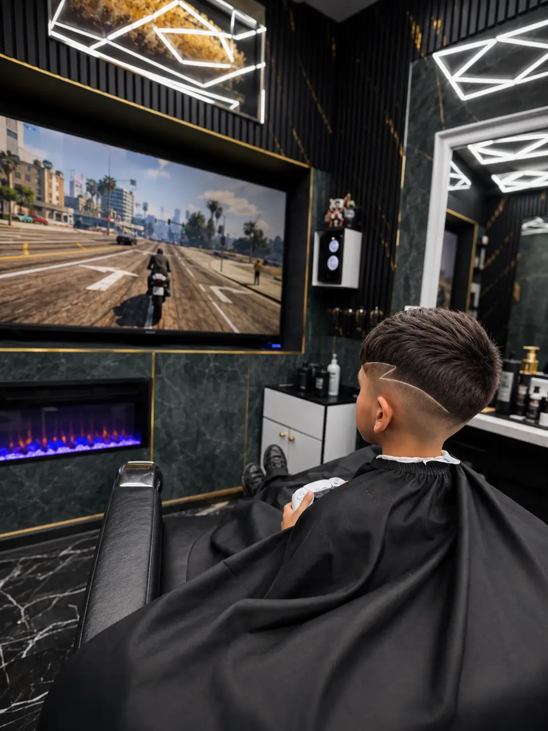 Fresh haircut in barber chair